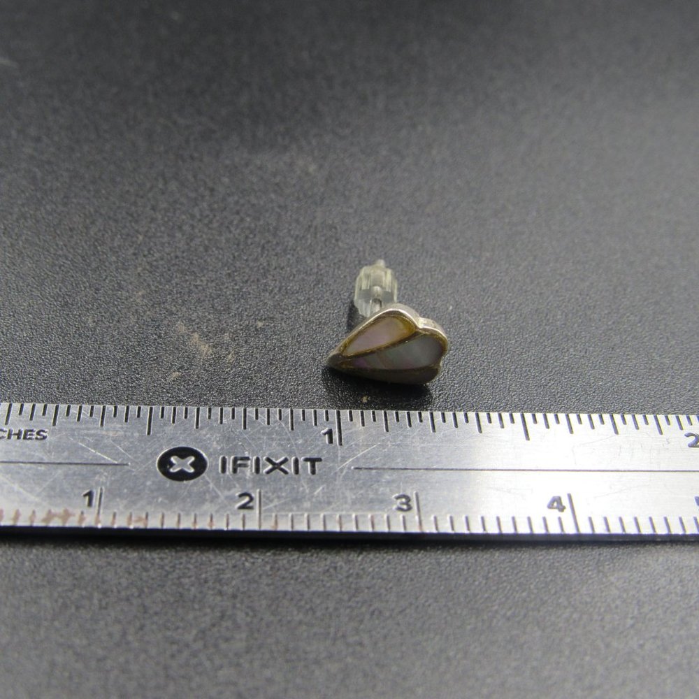 Sterling Silver Worn Rustic Shell Inlay Stud Earr… - image 6